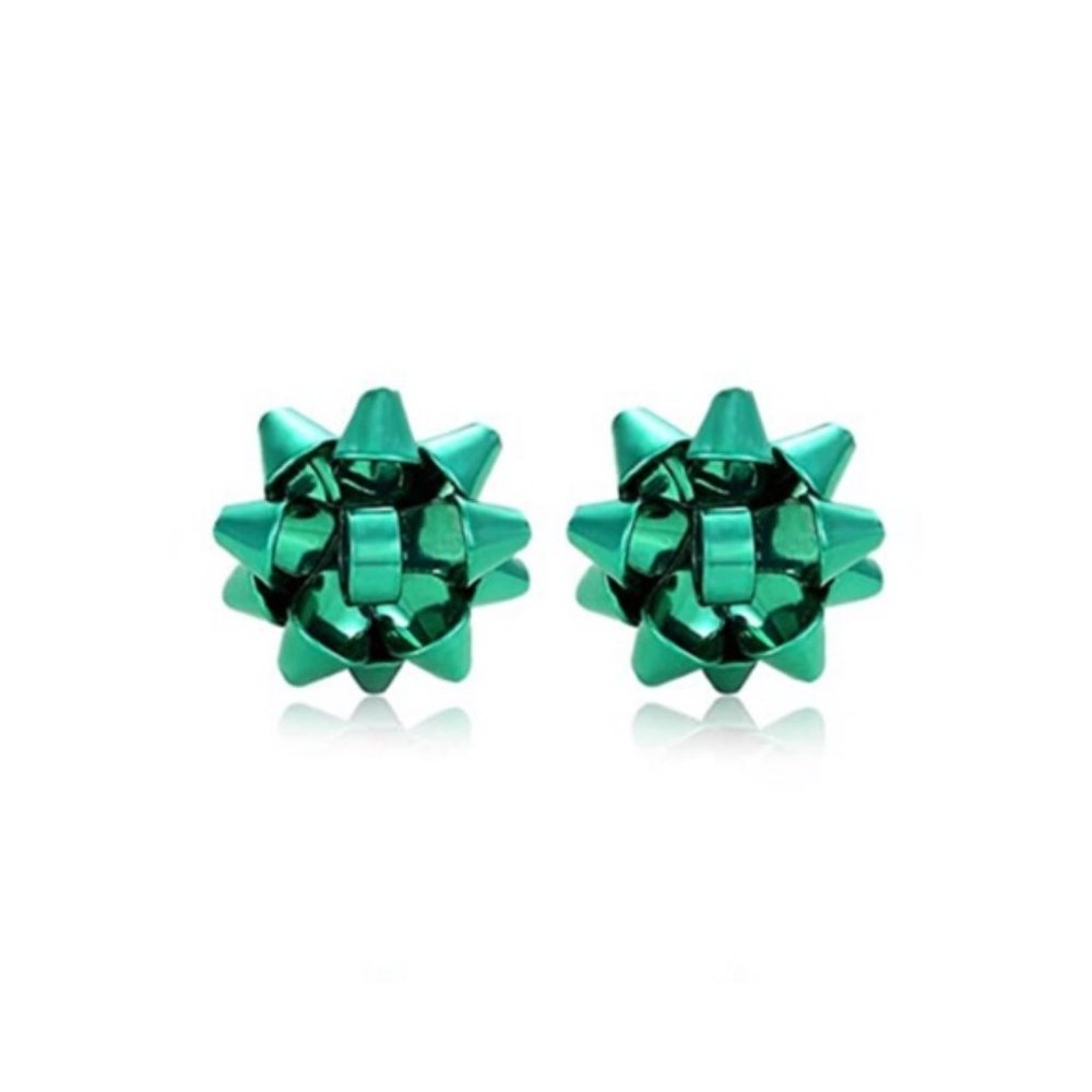 3x Christmas Bow Stud Earrings, Red, Gold, & Green - Picture 2 of 6
